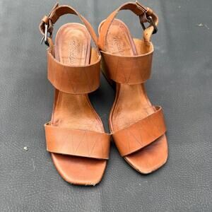 Madewell‎ Karina Women's 6.5 Tan Leather 2-Strap Wooden Block Heel